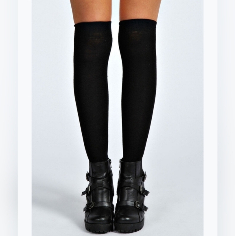 Dark Gray Preppy Knee High Socks Casual Dark Academia